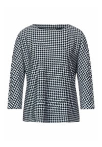 Maglia a maniche lunghe blu navy e bianca con motivo a scacchi, scollatura tonda e vestibilità ampia. Realizzata in un tessuto morbido e testurizzato.