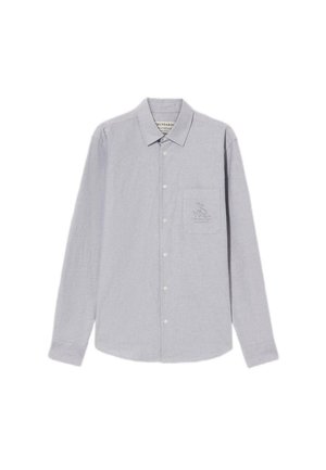 Jasnoszara, długosleeve koszula z bawełny, z przodem zapinanym na guziki, klasycznym kołnierzykiem oraz kieszenią z wyszytym logo.