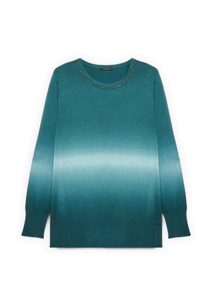 Trui met lange mouwen in een verloop van teal, met een ronde halslijn en een sierlijke biezenrand. Zachte textuur en een relaxte pasvorm.