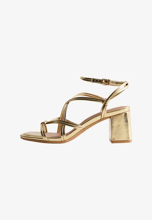 New Look Wide Fit, WIDE FIT STRAPPY BLOCK HEEL SANDALS - Sandalias de tacón - gold-coloured