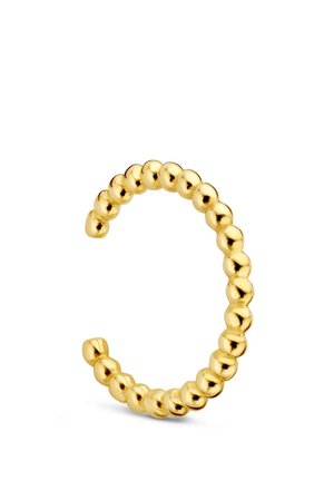 Goldplattierter Metallring mit einer Reihe sphärischer Perlen, glatt poliert mit glänzender Oberfläche, offenes Design für eine verstellbare Passform.