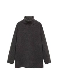 Dark gray turtleneck sweater made of soft knit fabric. Features a high neck and long sleeves with a relaxed fit and no visible fastenings.