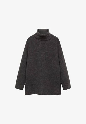 Dark gray turtleneck sweater made of soft knit fabric. Features a high neck and long sleeves with a relaxed fit and no visible fastenings.
