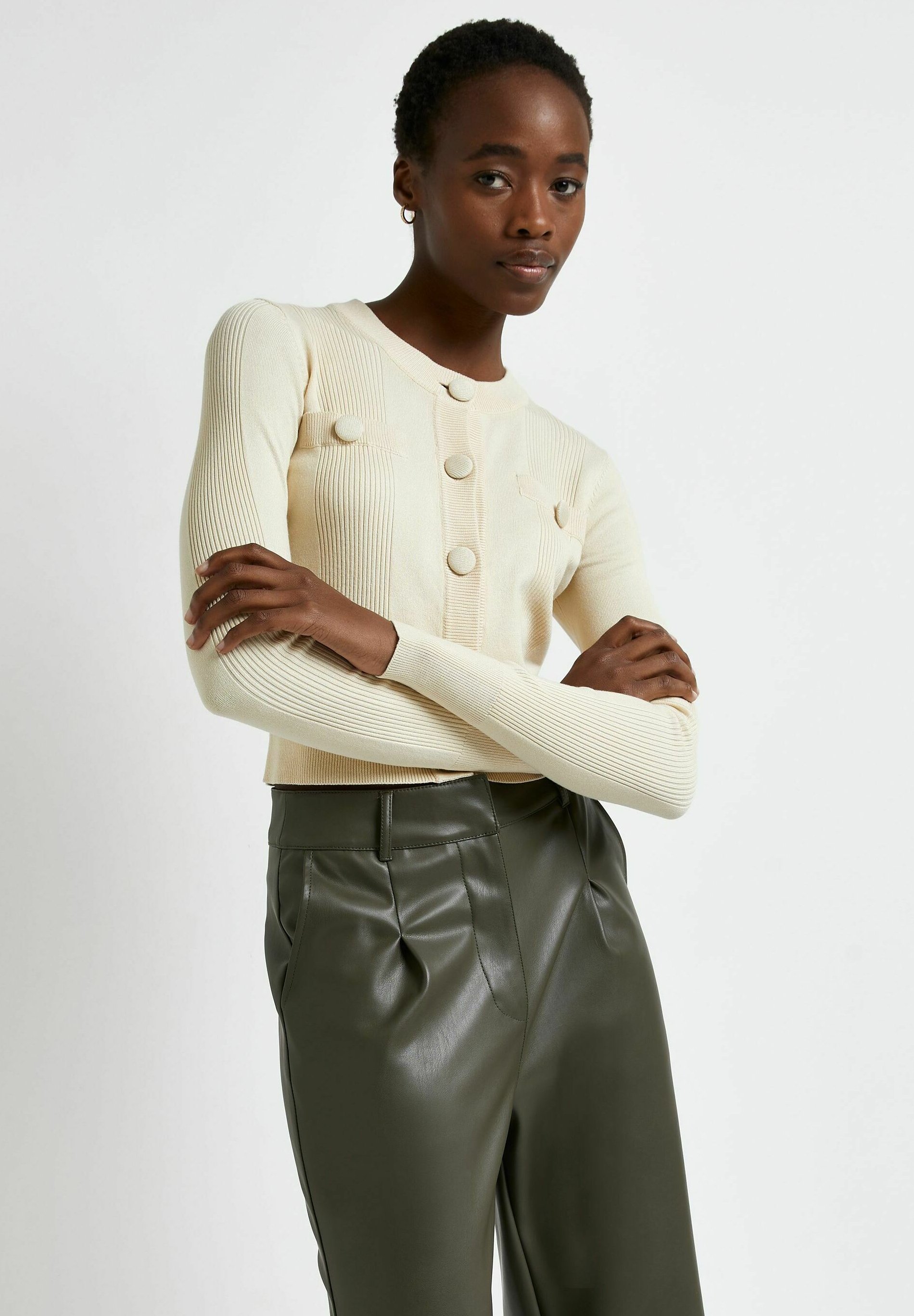 river island cream ribbed cardigan