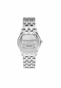 Orologio in acciaio inossidabile silver con bracciale a maglie, dotato di cassa rotonda e chiusura. Design semplice con una finitura testurizzata.