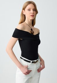 Jimmy Key SLIM FIT BAROT COLLAR - T-shirt con stampa - black