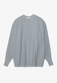 Ljusgrå cardigan i strukturerat material. Öppen framficka, långa ärmar och sidorevor. Enkel, minimalistisk stil.