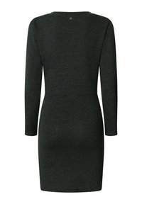 Robe ajustée à manches longues gris foncé avec un simple col rond vue de dos.