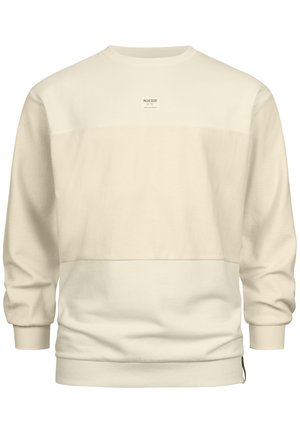 Ivoorkleurige sweatshirt gemaakt van zachte stof. Heeft een ronde hals, lange mouwen en een centraal paneel met een klein logolabel.