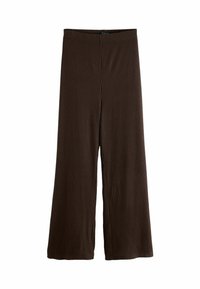 Pantalones de pierna ancha de canalé marrones con una textura suave, que cuentan con una cinturilla elástica y un loose fit favorecedor.