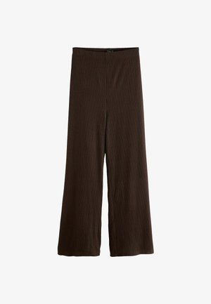 Bramu krāsas ribotas platās bikses ar mīkstu tekstūru, kurām ir elastīga josta un pievilcīgs brīvs griezums.