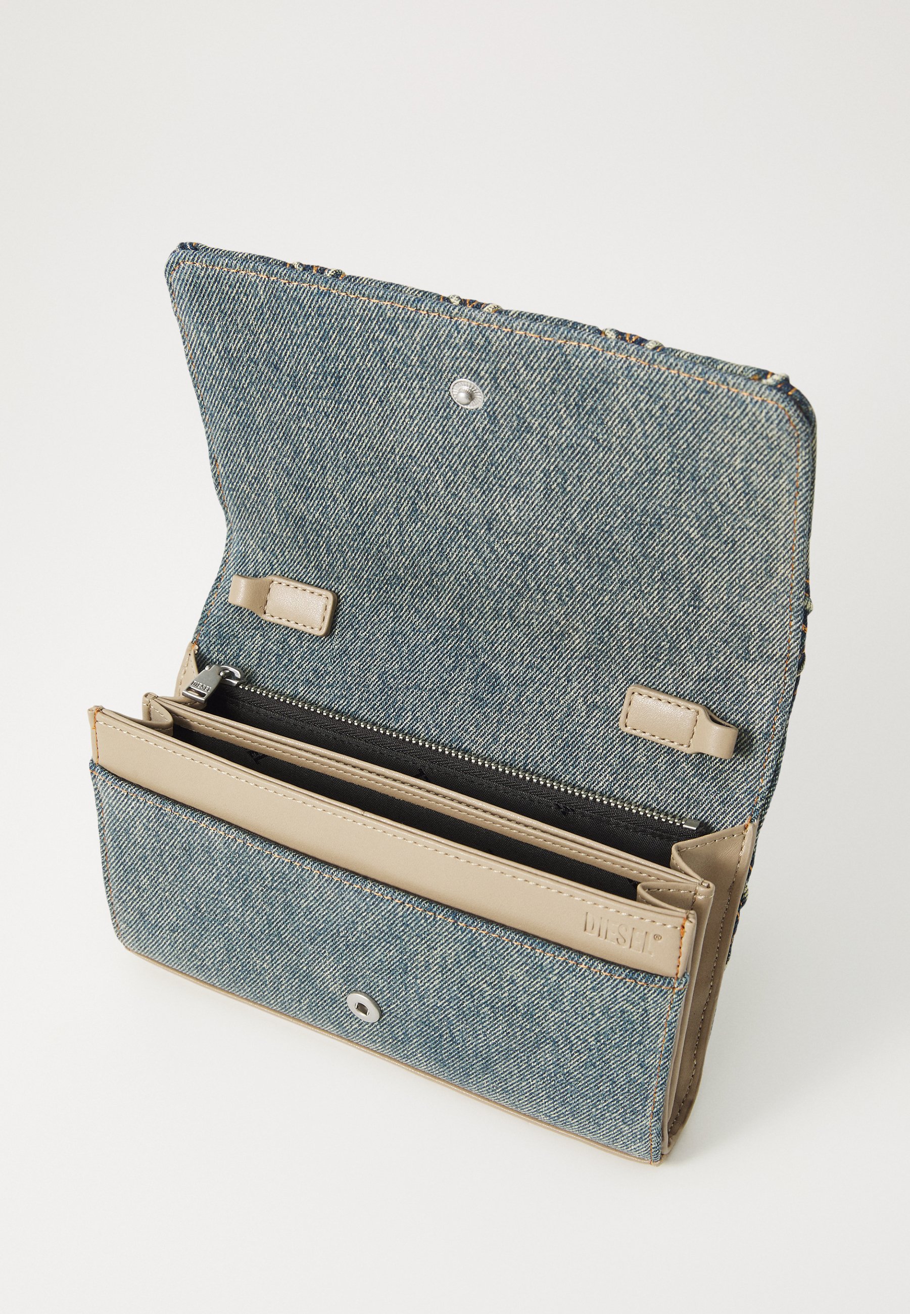 【DIESEL】charm-d wallet strap Diesel Diesel Charm-D Embellished Denim Strap Wallet