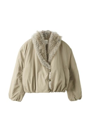 Stradivarius, PADDED SHAWL NECK FAUX FUR JACKET - Zimná bunda - mottled beige
