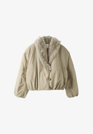 Stradivarius, PADDED SHAWL NECK FAUX FUR JACKET - Vinterjakker - mottled beige