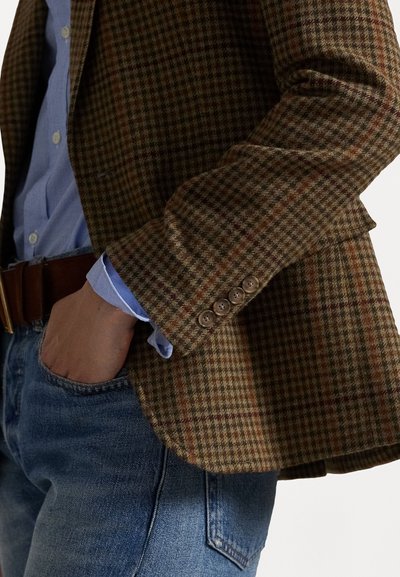 Polo Ralph Lauren SUEDE TRIM PLAID WOOL BLAZER - Blézer - olive