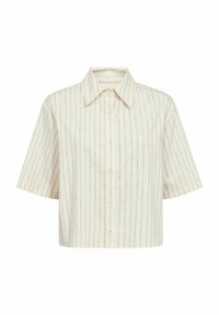 Krátký rukáv, košilový límec v krémové barvě s vertikálními pruhy. Má zapínání na knoflíky a volný střih. Vyrobeno z lehkého materiálu.