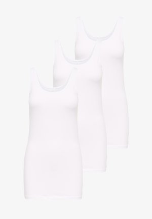 Trois débardeurs blancs avec un décolleté arrondi, fabriqués en matériau doux, avec une texture lisse et sans motifs ni éléments visibles.