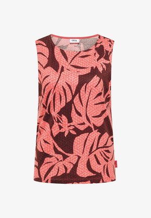 Cecil, TOP WITH ROUND NECK AND LEAF PRINT - Top - coral