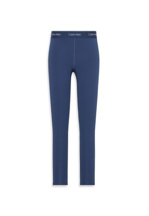 Mørkeblå leggings laget av elastisk materiale, med en glatt tekstur og en elastisk midjebånd med Calvin Klein-logoen trykt.