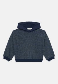 Felpa con cappuccio blu navy in tessuto texturizzato, caratterizzata da un leggero luccichio multicolore. Maniche a costine e orlo, vestibilità comoda.