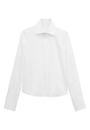 White long-sleeve dress shirt with a pointed collar and buttoned front, displayed on a flat white background.