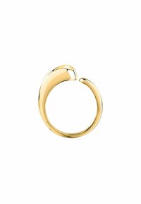 Anello aperto placcato in oro con design liscio e arrotondato. Presenta una finitura lucida e un'estetica moderna e minimalista.