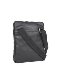 Schwarze Lederhandtasche mit strukturiertem Finish, Reißverschlussschluss und verstellbarem Tragegurt. Mit einer seitlichen Tasche für zusätzlichen Stauraum. Kompaktes Design.