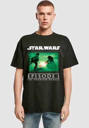 Tricou negru din bumbac cu grafică "Star Wars: Episodul I - Amenințarea fantomă" cu accente vibrante verzi și roșii. Croială standard.