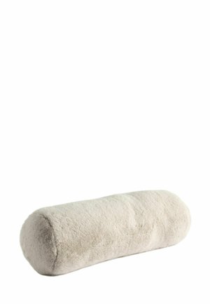 Light gray cylindrical bolster pillow with soft, fuzzy texture, resting horizontally on a white background.