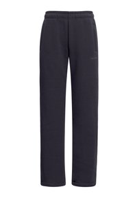 Mørkegrå joggebukser laget av mykt stoff, med elastisk midjebånd, to sidelommer, og et minimalistisk design uten mønstre eller detaljer.