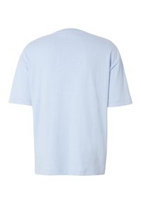 T-shirt bleu clair à manches courtes, présenté de dos avec un col rond et un ourlet droit.