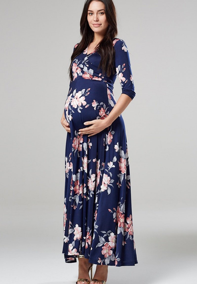 Chelsea Clark MATERNITY NURSING Robe longue dark blue off white