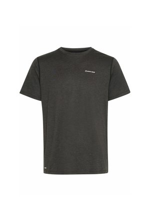 Dark gray short-sleeve T-shirt made of soft, breathable fabric. Features a crew neck and a small white logo on the upper left.