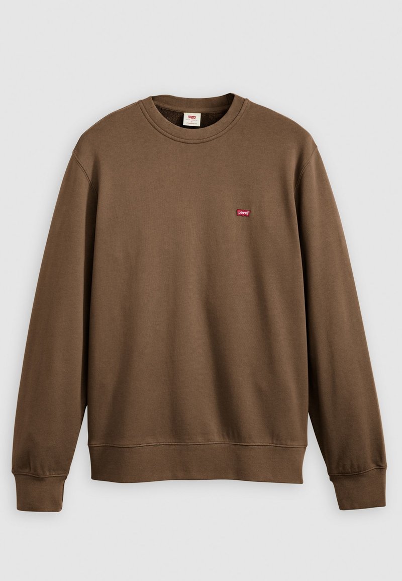 Brauner Sweatshirt mit langen Ärmeln, Rundhalsausschnitt und einem kleinen roten Levi's-Logo auf der Brust. Weicher Stoff und gerippte Bündchen.