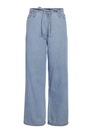 Helehallid laia säärega teksapüksid kõrge elastse vöökohaga ja esiküljel sobiva kangast paelaga.