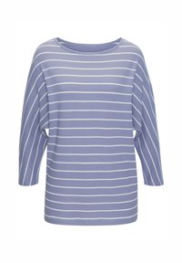 Blau-wei�ß geringelter Strickpullover mit langen Ärmeln, Rundhalsausschnitt und lockerem Schnitt.