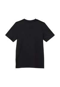 Schwarzes Kurzarm-T-Shirt aus Baumwolle mit klassischem Rundhalsausschnitt, glatter Textur und ohne sichtbare Grafiken oder Muster.