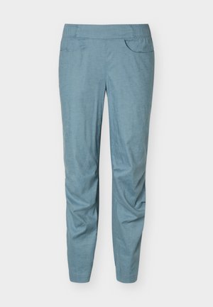 Light blue slim-fit pants with elastic waistband and two front pockets, displayed against a white background.