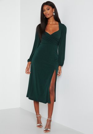 Bubbleroom, LONG SLEEVE SLIT MIDI DRESS - Cocktailjurk - dark green