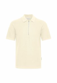 Koszulka polo z krótkim rękawem w jasnym kremowym kolorze, z teksturowanym splotem, pół-zamkiem i klasycznym kołnierzykiem. Prosty i nowoczesny design.