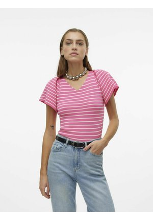 Vero Moda GINNY V NECK NOOS - T-Shirt print - raspberry sorbet