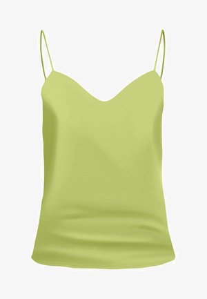 Débardeur vert lime avec un décolleté en V et des bretelles fines réglables. Texture lisse avec une coupe décontractée. Design simple et minimaliste.