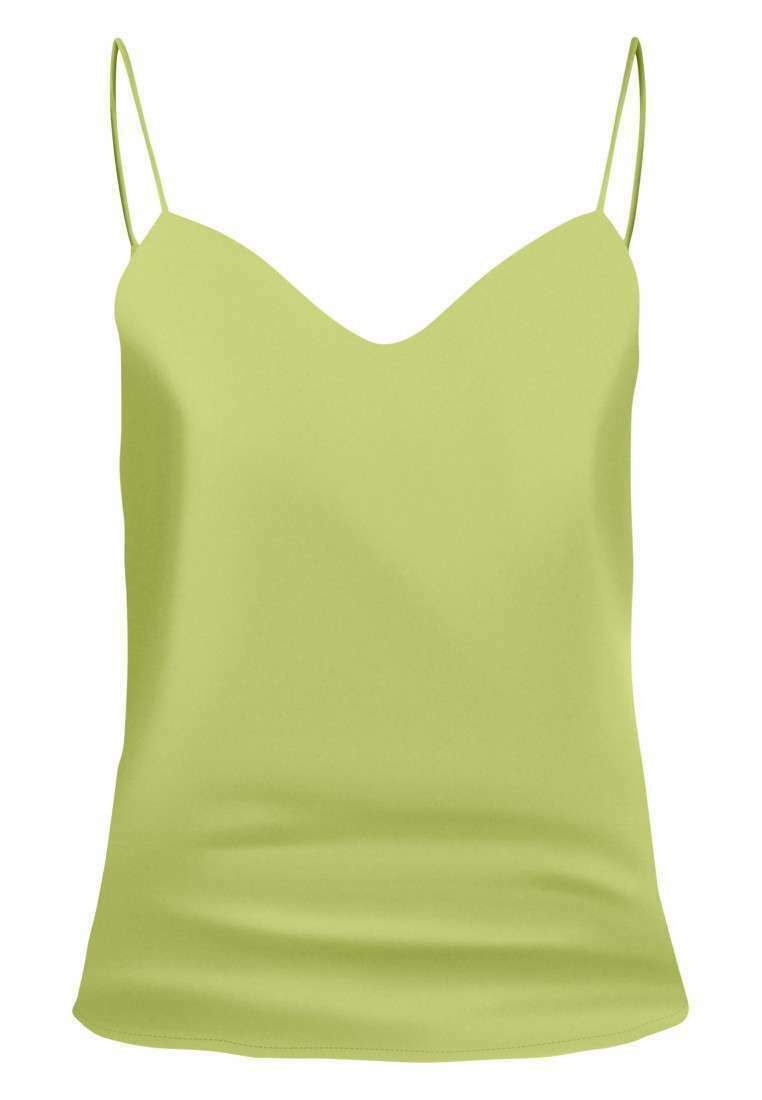 Débardeur vert lime avec un décolleté en V et des bretelles fines réglables. Texture lisse avec une coupe décontractée. Design simple et minimaliste.