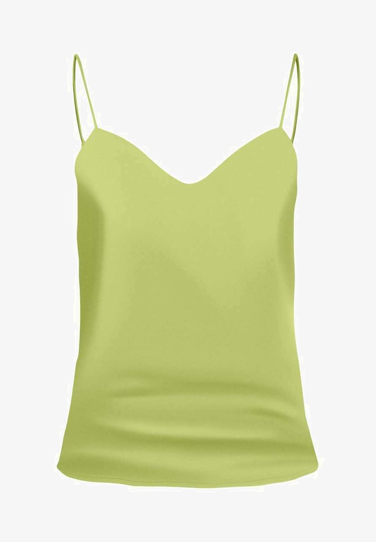 Débardeur vert lime avec un décolleté en V et des bretelles fines réglables. Texture lisse avec une coupe décontractée. Design simple et minimaliste.