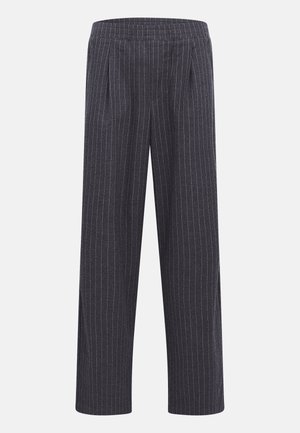 Σκούρο γκρι παντελόνι με ρίγες, ευρύ πόδι, με ελαστική ζώνη μέσης και πιέτες στο μπροστινό μέρος.