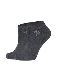 Graue Knöchelsocken aus einem weichen, strukturierten Material, mit einem dezenten Muster und elastischen Bündchen für einen guten Sitz.