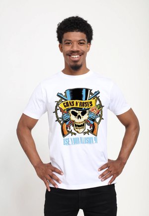 Henry Tiger, USE YOUR ILLUSION TOUR 91 SKULL AND ROSES - T-shirts print - white