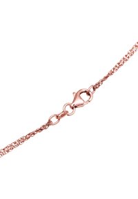 Rose guld kædearmbånd med en krabbekløf, indviklet linkdesign og en glat overflade. Markerede med "925" for sterling sølv.