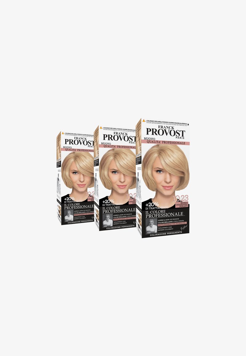 Franck Provost - FRANCK PROVOST TINTA CAPELLI COLORE PROFESSIONALE A DOMICILIO VALORIZZA RIFLESSI E BRILLANTEZZA PENNELLO DI PRECISIONE INCLUSO - 3 PACK - Tinte capelli - bondo chiarissimo perlato, Ingrandire