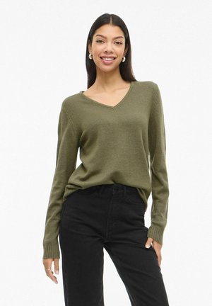 VIRIL V-NECK L/S  NOOS - Striktrøje - olivine